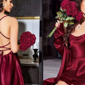 PINK NIGHT BORDO SATEN GECELİK(3 lü SET)