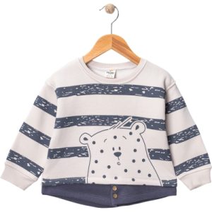 Gri Çizgili Ayı Baskılı Sweatshirt (1–4 Yaş Erkek Bebek)