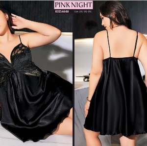 PINK NIGHT BÜYÜK BEDEN SİYAH SATEN GECELİK