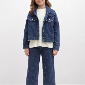 Mevsimlik Taşlı Jean BADİLİ Kız Çocuk Geniş Paça 3lü Jean Takım